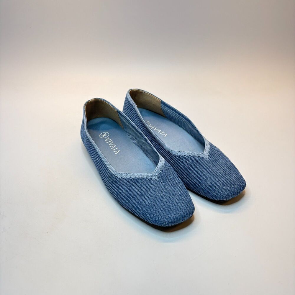 VIVAIA Two-Tone Blue Margot Square toe V-Cut Flats Womens Size EU38/US7